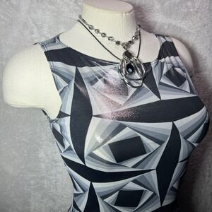 Y2K Women Geometric Print Sleeveless Tank Top Shiny Metallic Grunge Bratz Grunge